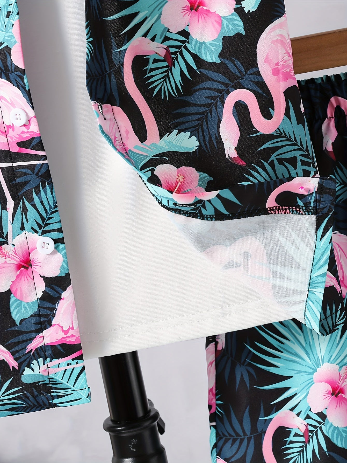 2pcs (Set) Boys Flamingo Print Short-Sleeved Lapel Shirt And Shorts Set, Comfortable Summer Boys Daily And Outdoor Wear, for Outdoor, Perfect for Outdoor