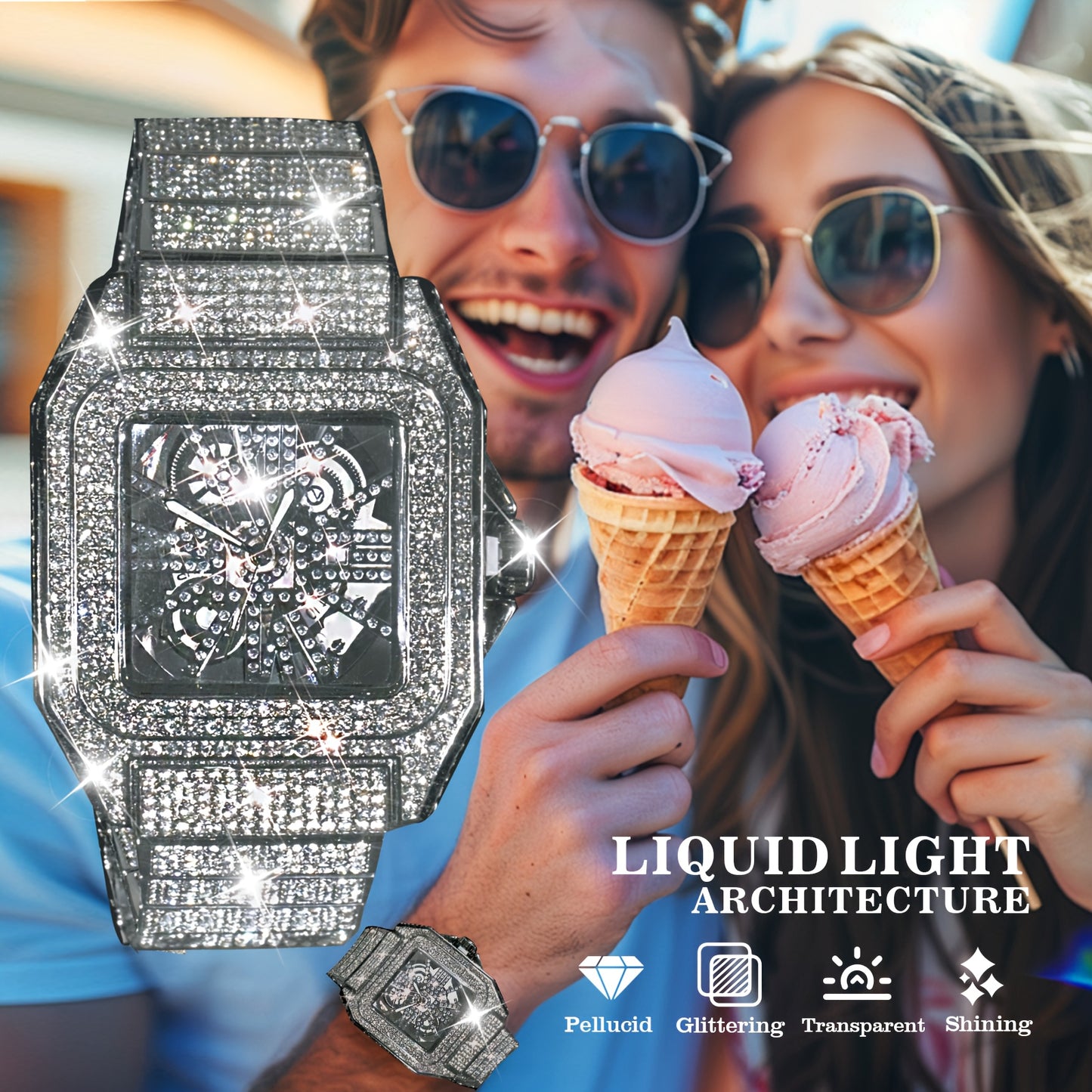 Men'S & Women'S Hip-Hop Luxury Watch with Luminous Hands & -Accented Bezel - 1181.1inch Waterproof Mechanical Movement, Golden-Tone Case, Black Dial - Christmas/Valentine's/Thanksgiving Gift, Stage & Everyday Watch for Men &