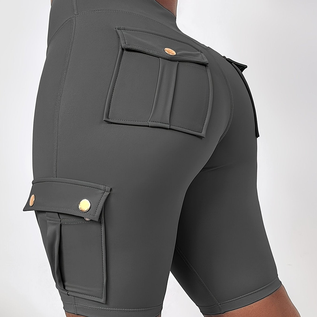 Women's High-Waisted Tummy Control Butt-Lifting Shorts with Flap Pockets - Breathable Summer & Casual Bermuda Cargo Shorts, Machine Washable Solid Black, High Waisted Shorts