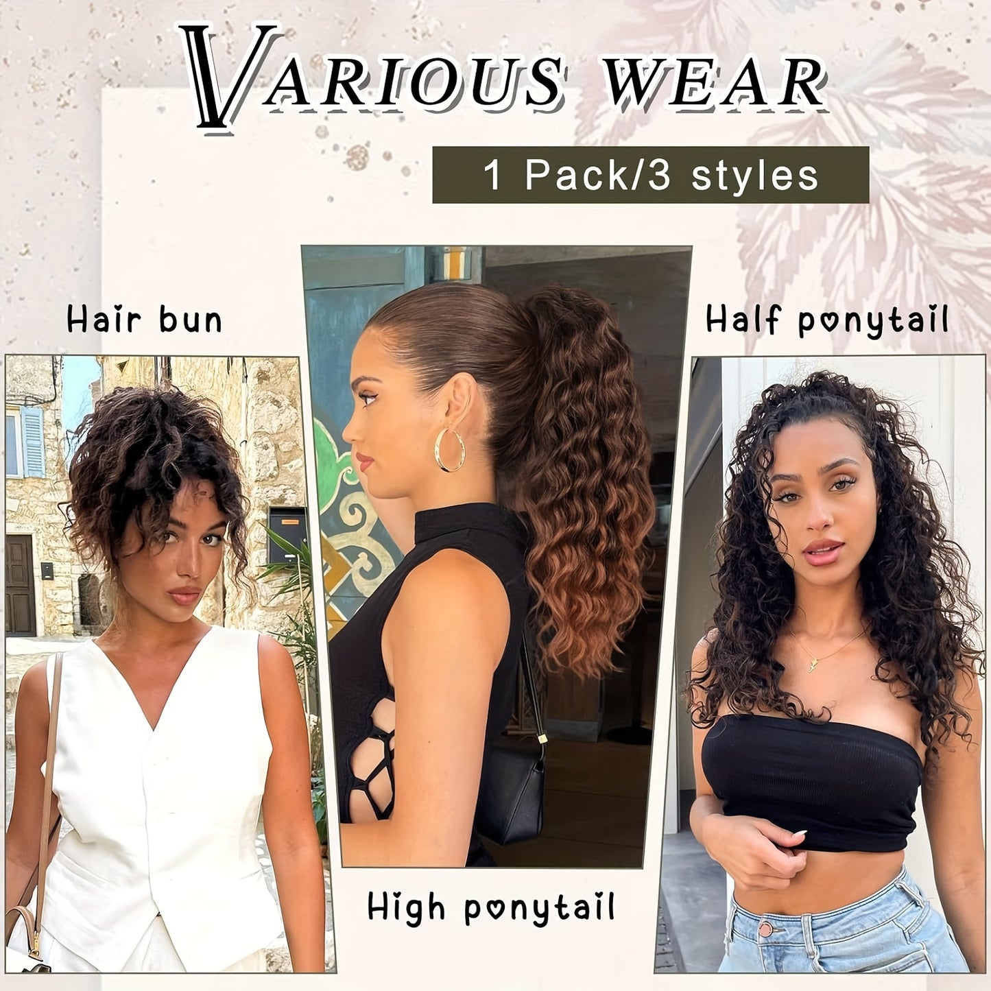 1Pcs Curly Ponytail Extension Drawstring Ponytail For Women Black Mixed Medium Auburn Curly Clip In Hair Extensions 20 Inch Ponytail Extension Synthetic Hairpiece For Daily Party
