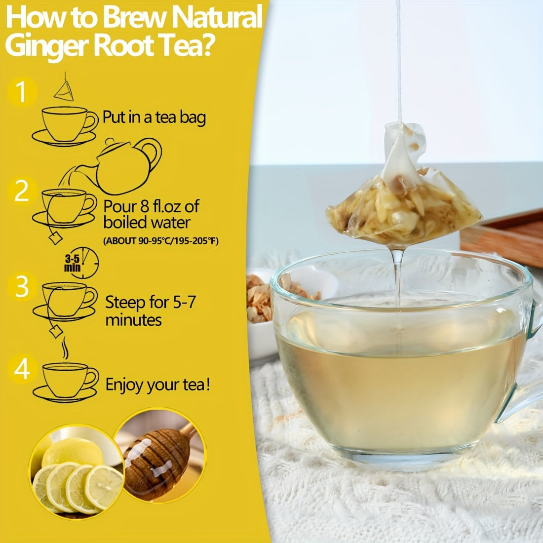 60 Premium Ginger Tea Bags, Natural Ginger Root, No Caffeine Free.Easter, ULTHMOK