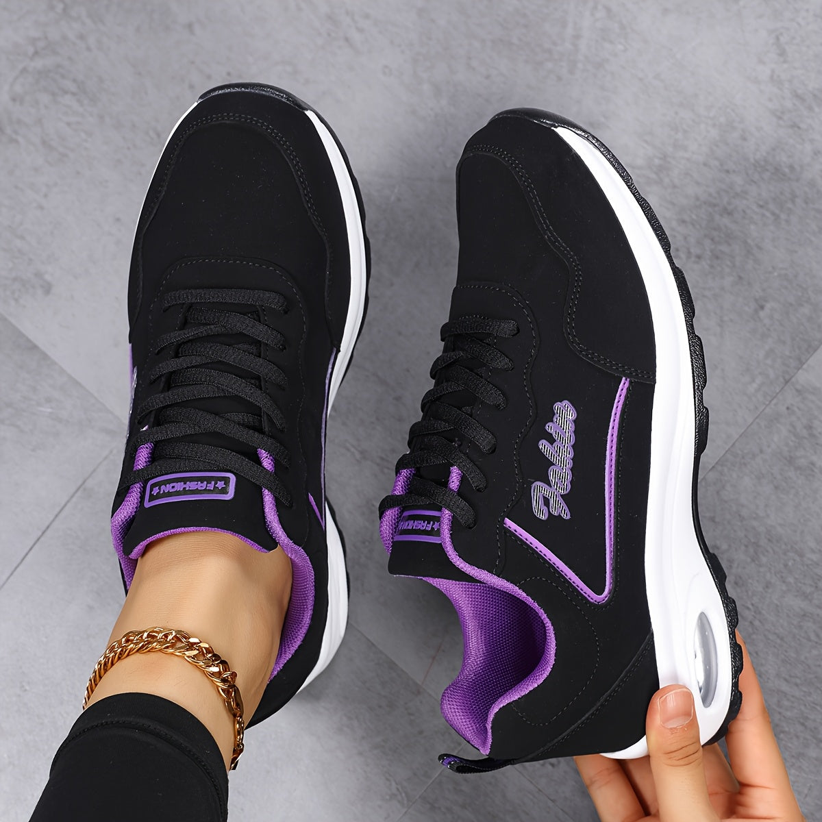 Outdoor Casual Women's Sneakers, PU Cushioned Sole Comfortable Soft-soled Running Shoes, Street Fashion Casual Shoes
