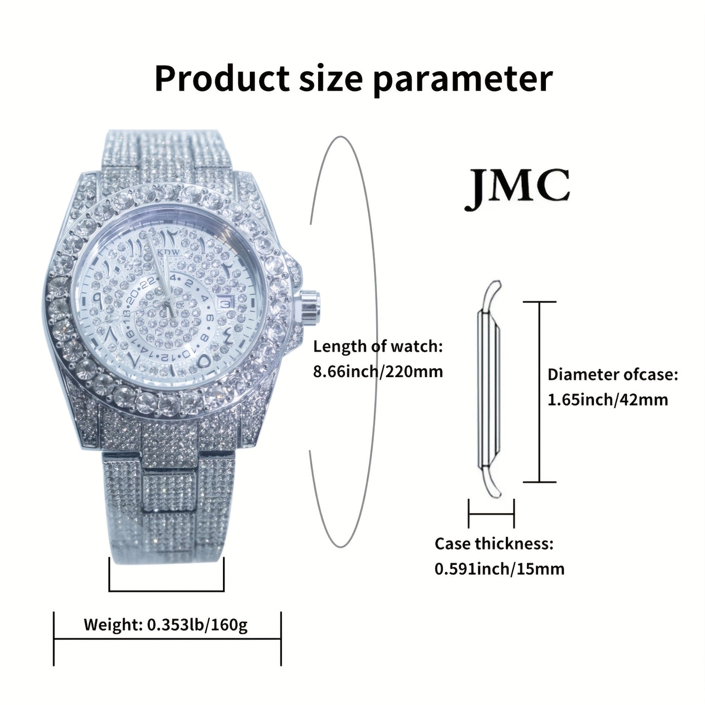 Luxury Hip Hop Rhinestone Watch for Men - West Coast Style Mechanical Automatic Wristwatch with Glowing Dial, Rhinestone-Studded Band & No Battery Needed - Perfect Christmas Valentine's Thanksgiving Gifts for Him, Statement J