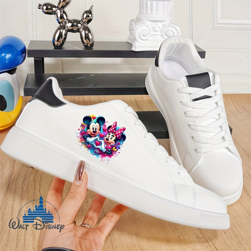 New Disney Mickey Minnie Lover Trendy Cartoon Cute Pattern, Women's Solid Color 2D Print Sneakers, Men's Comfortable Low-Top Casual Shoes, Couples' Four Seasons Style, Lightweight Versatile Everyday Shoes, Best Gift for Sprin