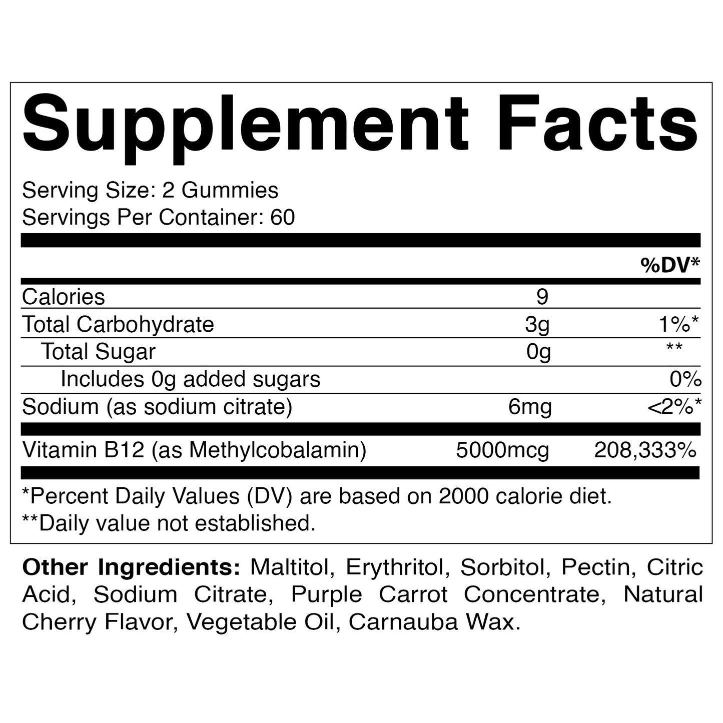 Vitamatic Extra Strength Vitamin B12 5000 mcg (Methyl B12) Gummies - 120 Count - Natural Cherry Flavored
