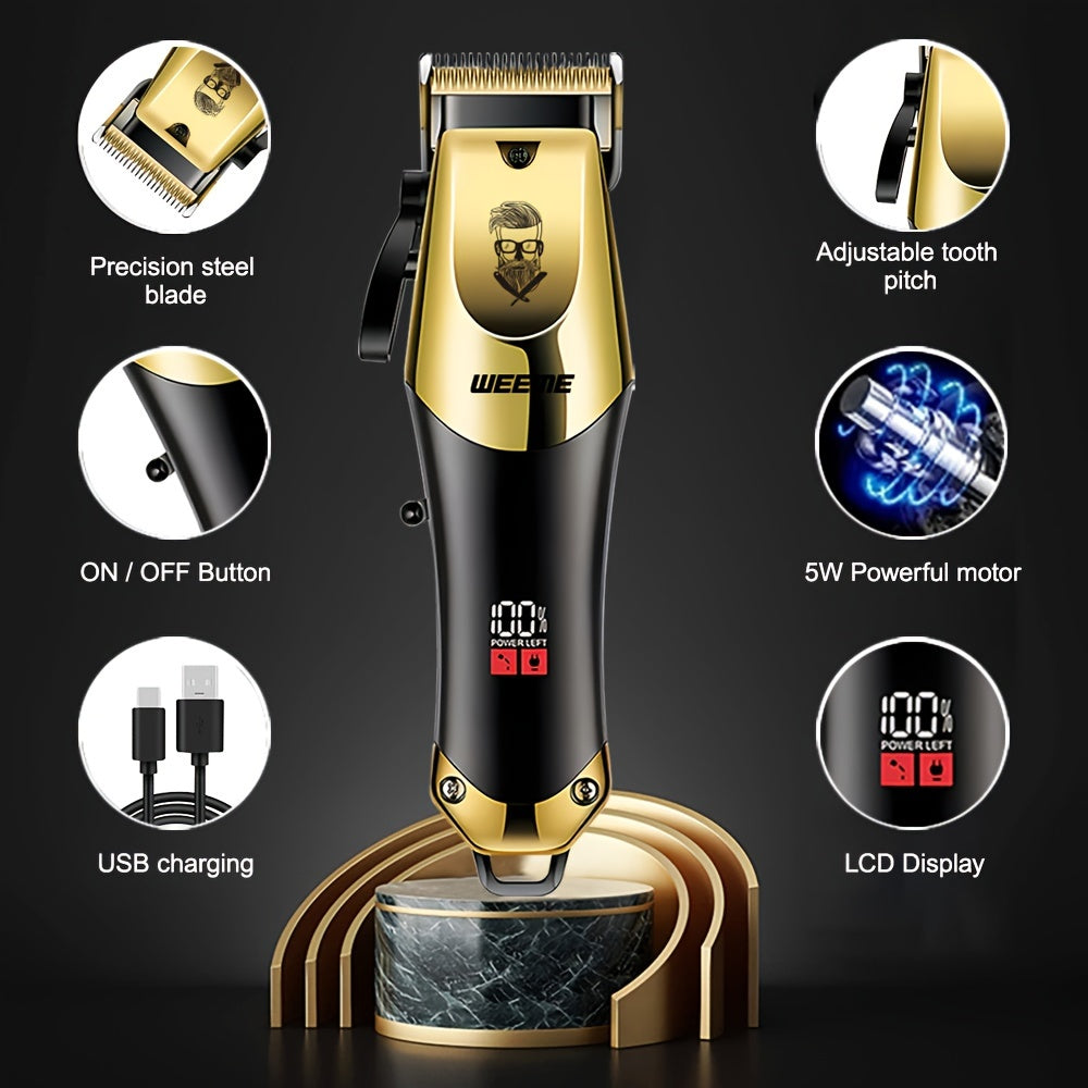 Men's Grooming Kit 3pcs Set, Golden Balck Hair Clippers with LCD Display, USB Rechargeable, 8 Guide Combs, Trimmer And Shaver, with Cleaning Brushes And Comb, Gift for Men