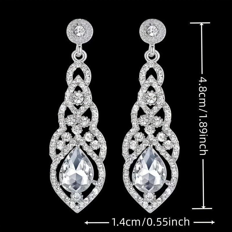One Pair of Women's Alloy Rhinestone Elegant Teardrop Bridal Wedding Earrings, Party Night Dress Matching Jewelry