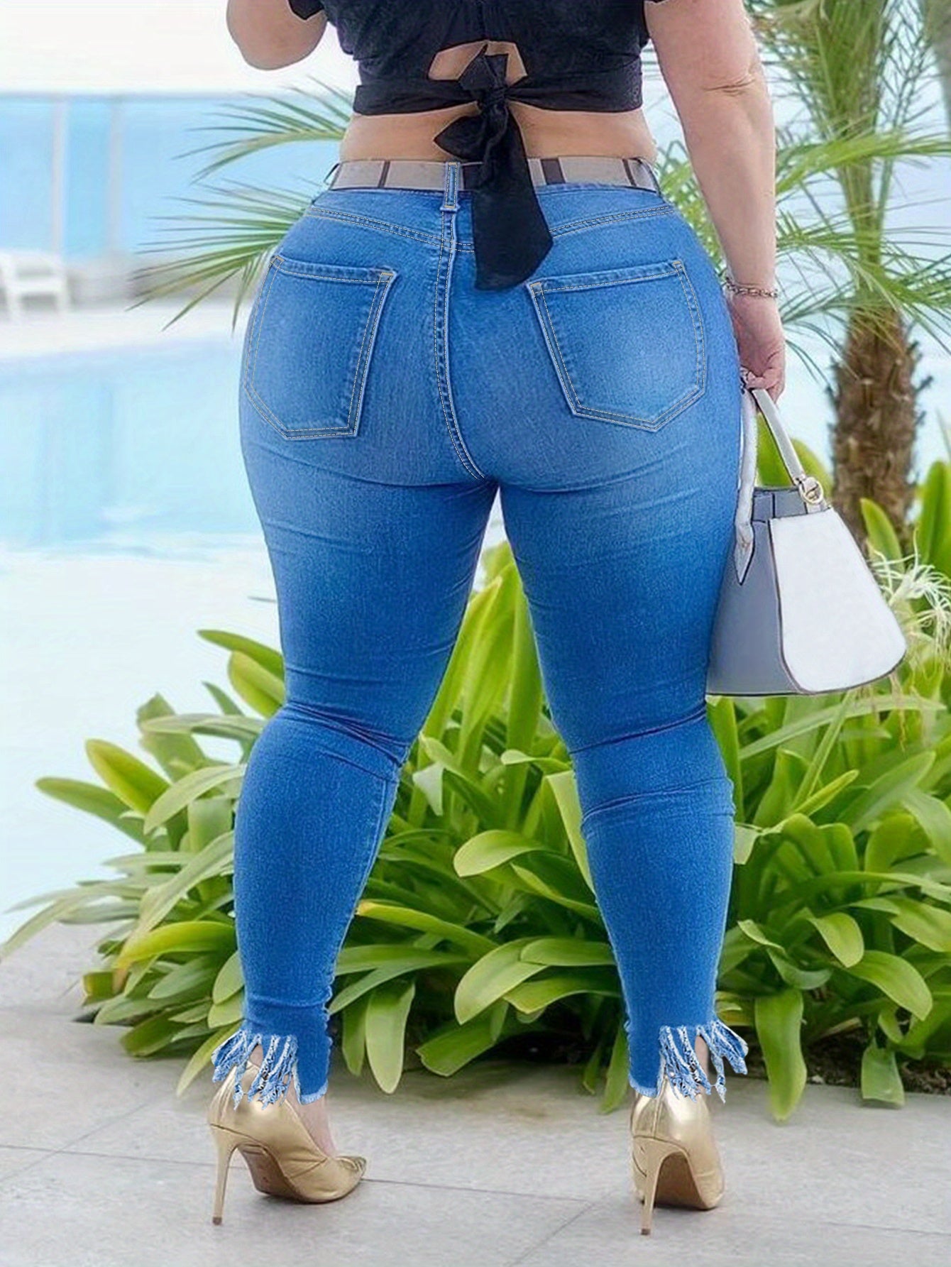 Women'S Plus Size Stretch Skinny Jeans - High-Rise, Slimming Denim Pants for Spring & Fall, Machine Washable