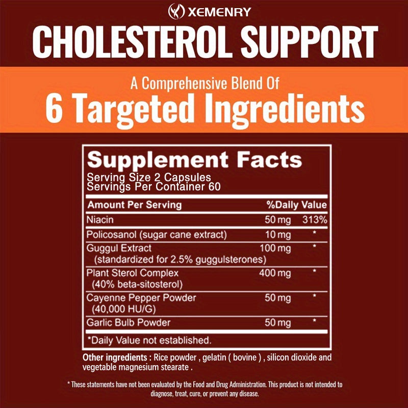 Cholesterol Support - with Niacin, Plant Sterol, Cayenne Pepper, Garlic Bulb Powder, Antioxidant - 120pcs