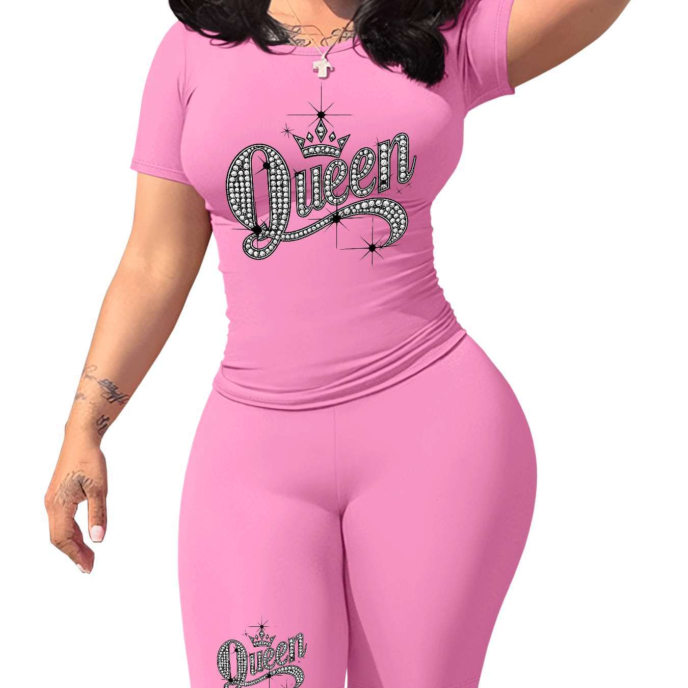 Diamond Queen Women's SlimFit Tshirt and Pants Set?? Premium Print?? Durable?? Casual and Fashionable?? Sparkling Queen Crown Design?? Perfect for Casual Attire and Stylish Outfits?? Comfortable Fit?? Gift Idea.