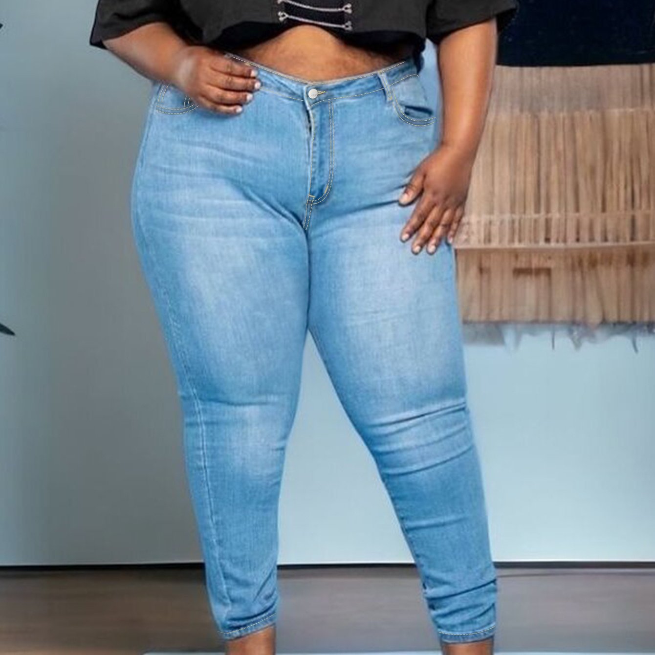 Plus Size Women's Stretchy Light Washed Blue Denim Jeans - Relaxed Fit Casual Pants with Zipper & Button Closure, Machine Washable All-Season Comfort, Comfortable Fabric