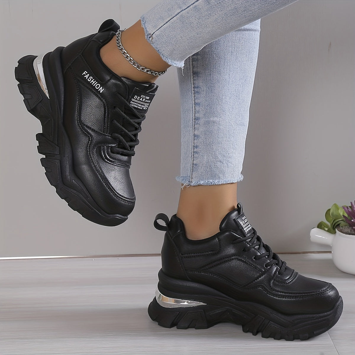 Women'S Platform Sneaker, Fashion Lace-up Outdoor Shoes, Comfortable Low-Top Sneaker