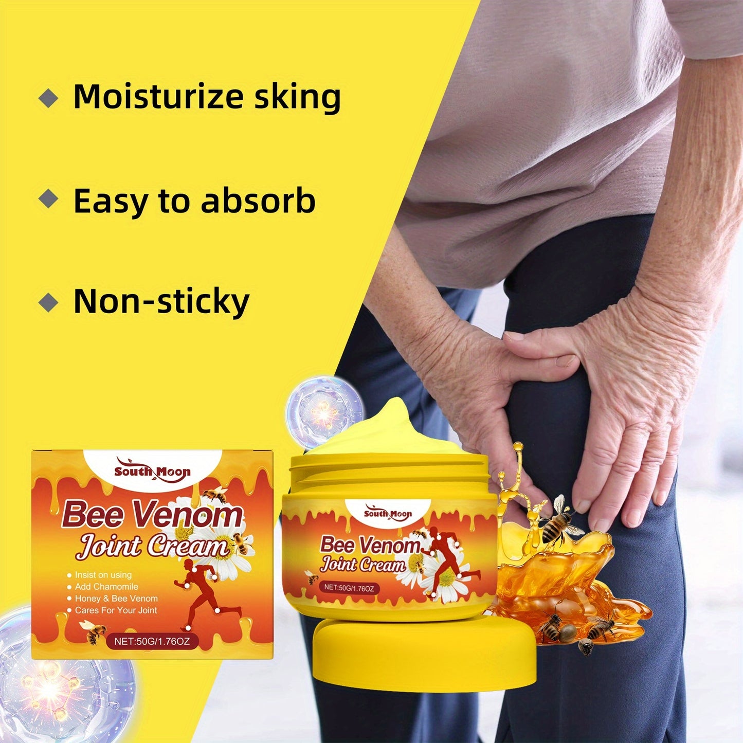 50g Bee Venom Joint Massage Cream, Body Massage Cream for Hands, Feet, Hamstrings, Knees, Lumbar Joints, Natural Bee Venom Joint Massage Cream: nature's gift to care for your joints!