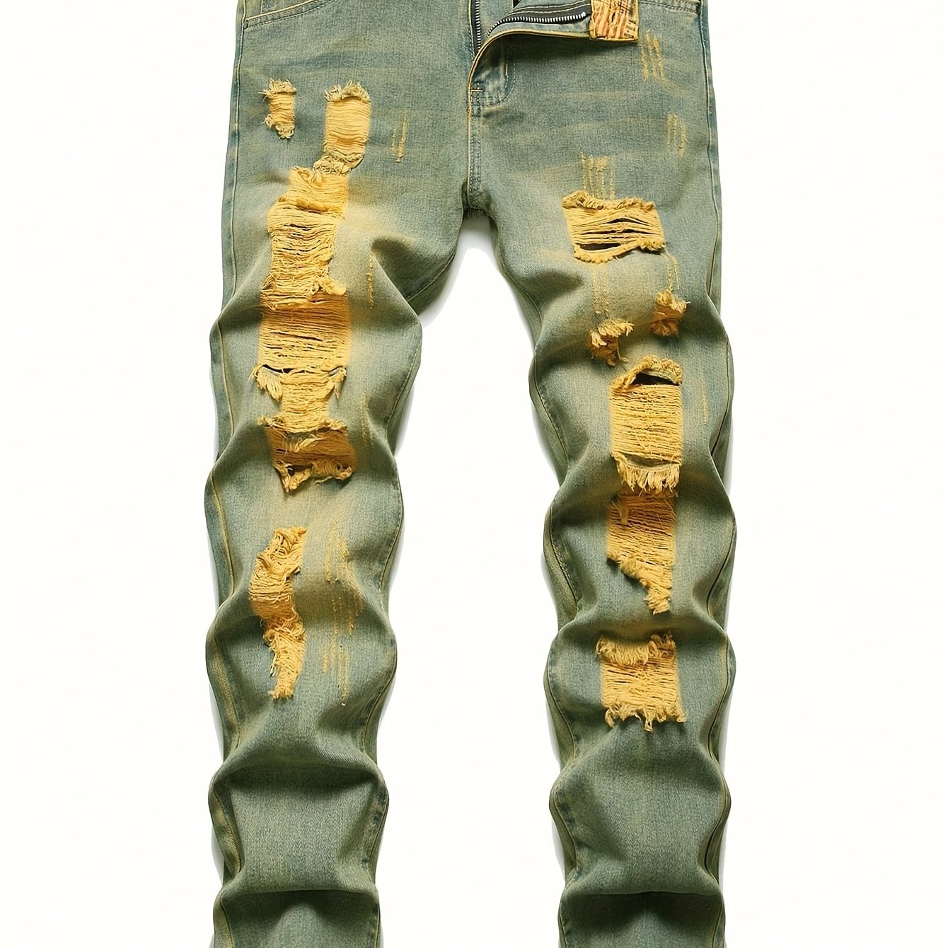 LZLER Men'S Creative Hole Ruined Distressed Stretch Slim Fit Jeans Trousers, Fashion Stacked Street Hip Hop Gradient Style Jeans Casual And Comfortable Suitable For All Seasons