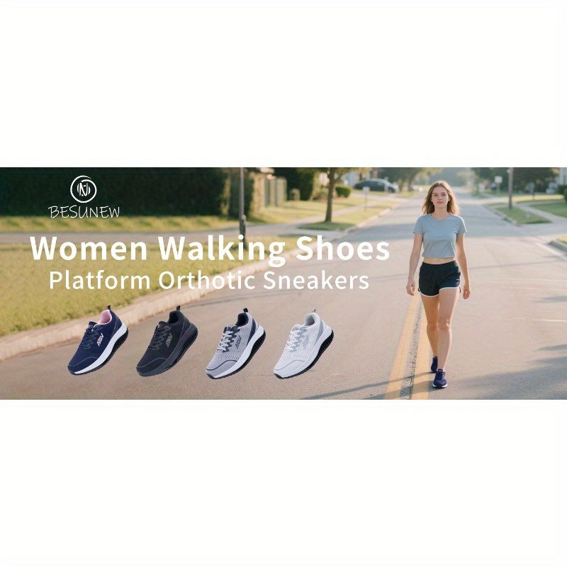 Women'S Lightweight Mesh Casual Sports Shoes - Breathable, Lace-Up Running Shoes, Comfortable Rubber Soles, Fashionable Solid-Color Casual Walking Shoes