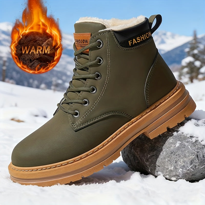 1 Pair of Men's Fashion Classic Versatile British Style Outdoor Snow Boots, High-Top Lace-Up Autumn/Winter Hiking Workboot, Suitable for Casual Travel and Gifts (Birthday & Christmas), Winter Sports