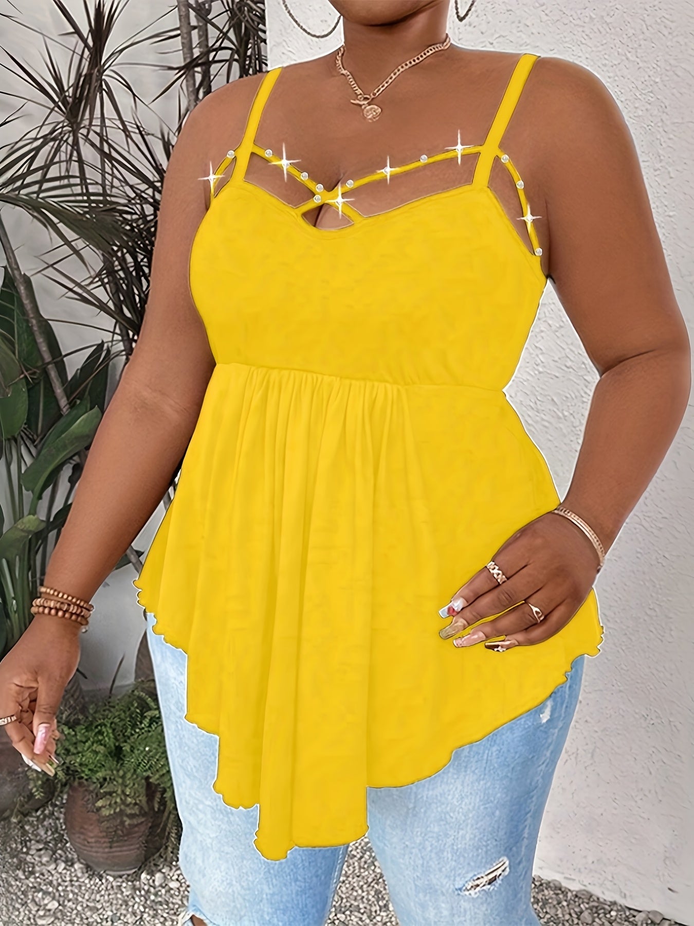 Plus Size, Plus Size Womens Sexy Strappy Square Neck Vest Tank Shirt Cami Party Top Blouse Oversized