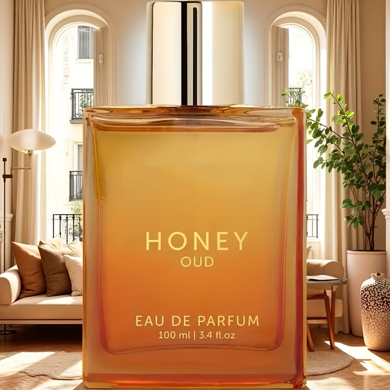 Luxury Honey Oud Perfume 3.4oz - Long-Lasting Sweet Honey & Oud Scent, Perfume Oil with, Elegant ' & ' Fragrance for Day & Night Use, -Light Beige Suitable