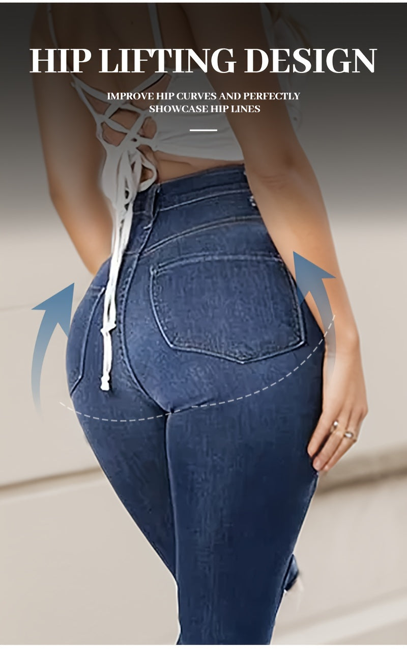 Ripped High Waisted High Stretch Tight Jeans, Comfortable Casual Jeans, Suitable For Daily Wear, Women's Jeans And Clothing
