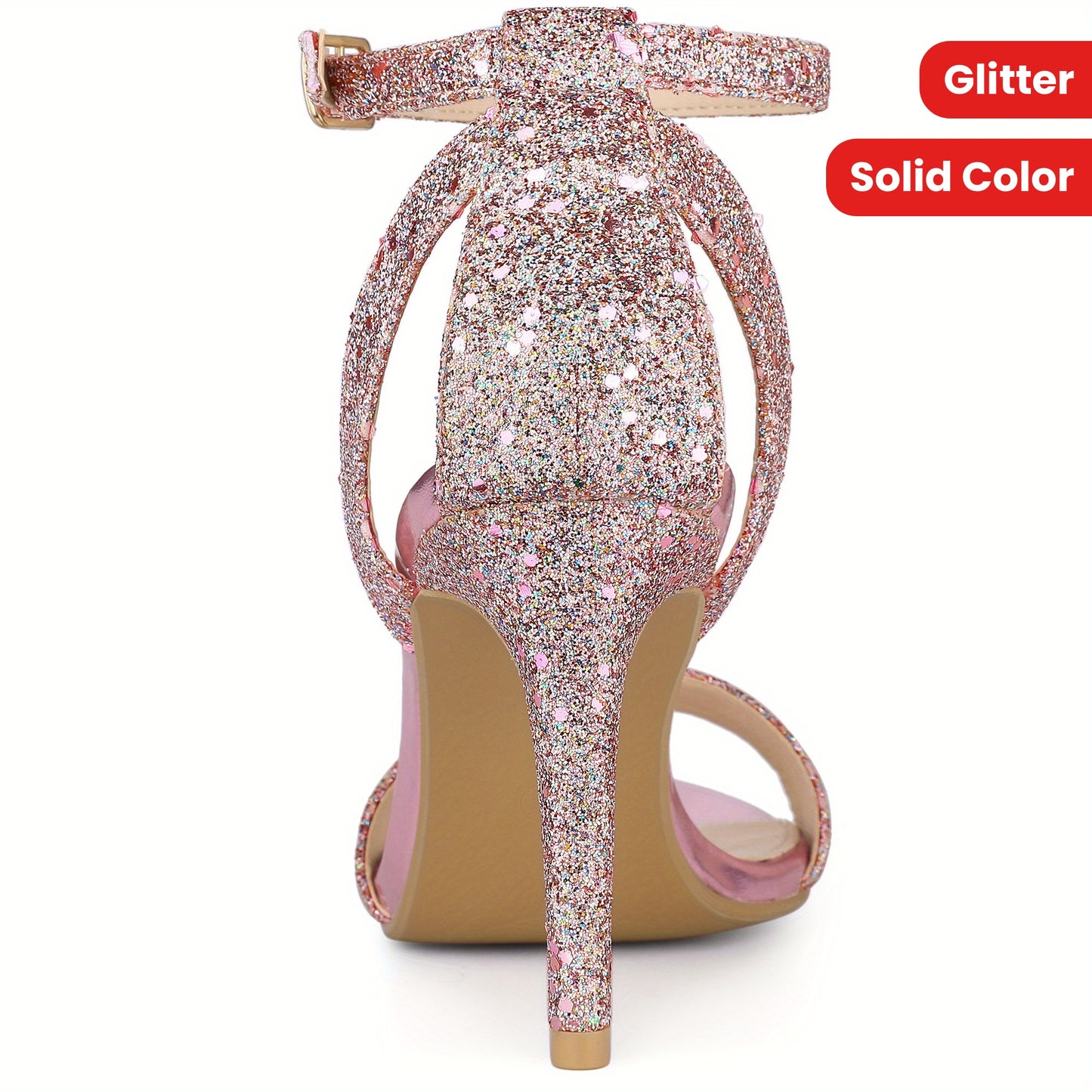 Women'S Glitter Ankle Strap Stiletto High Heel Sandals