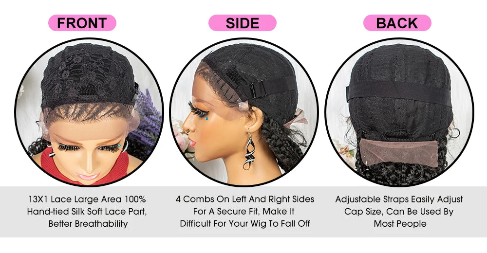 Lace Frontal Synthetic Braided Wigs Lace Front Braided Ponytail Wig Natural Knotless with Baby Hair for Black Women Daily Use