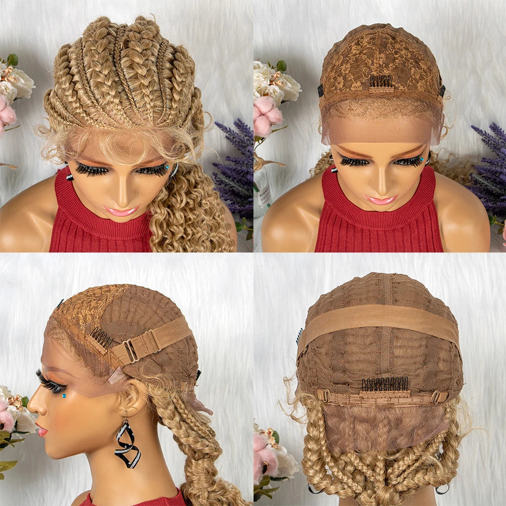 Lace Frontal Synthetic Braided Wigs Lace Front Braided Ponytail Wig Natural Knotless with Baby Hair for Black Women Daily Use
