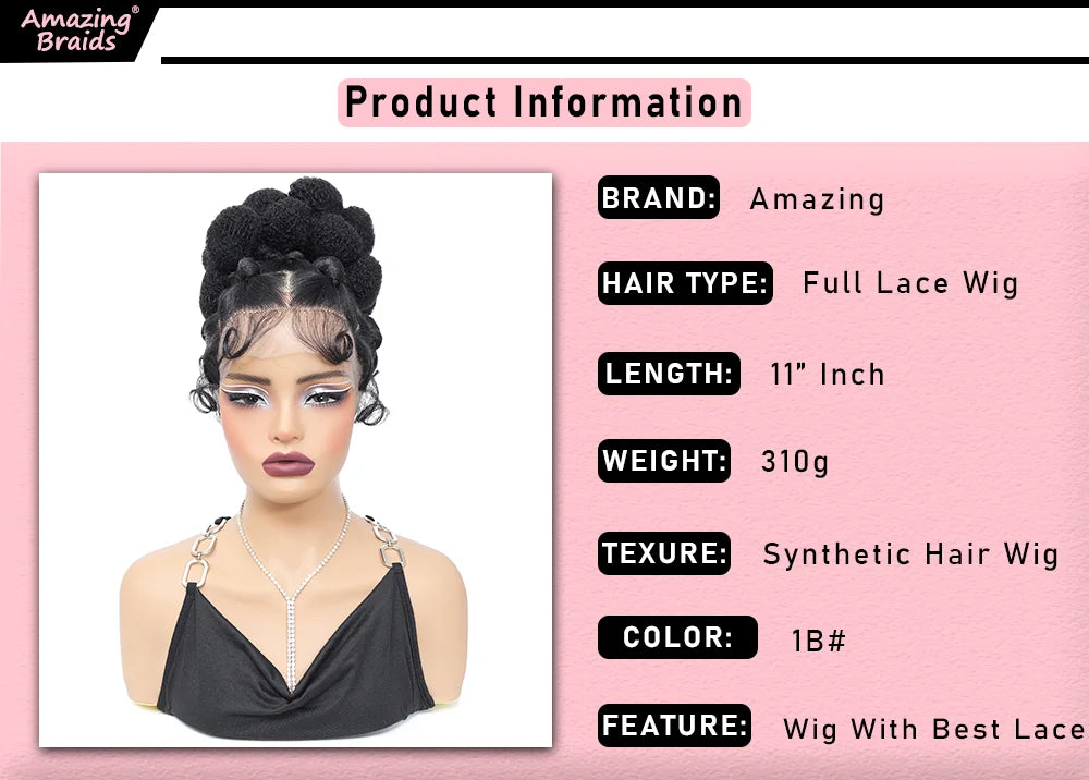 Synthetic Bantu Braided Wigs 11 Inches Full Lace Braided Wig with Baby Hair Afro Short Wigs Knotless Box Braids Wigs for Women