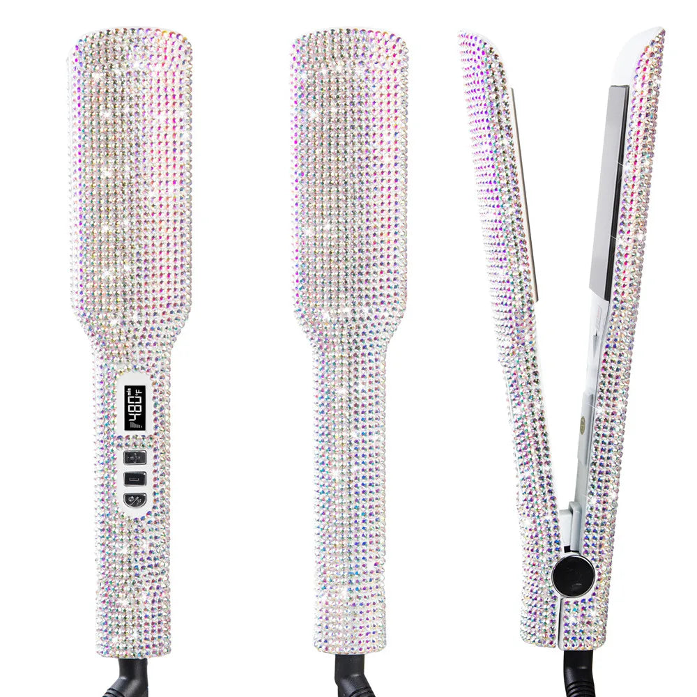 Rhinestone Flat Iron For a Perm Titanium Straightening Irons LCD Display Floating 2 Inches Wide Plate Hair Straightener Curler