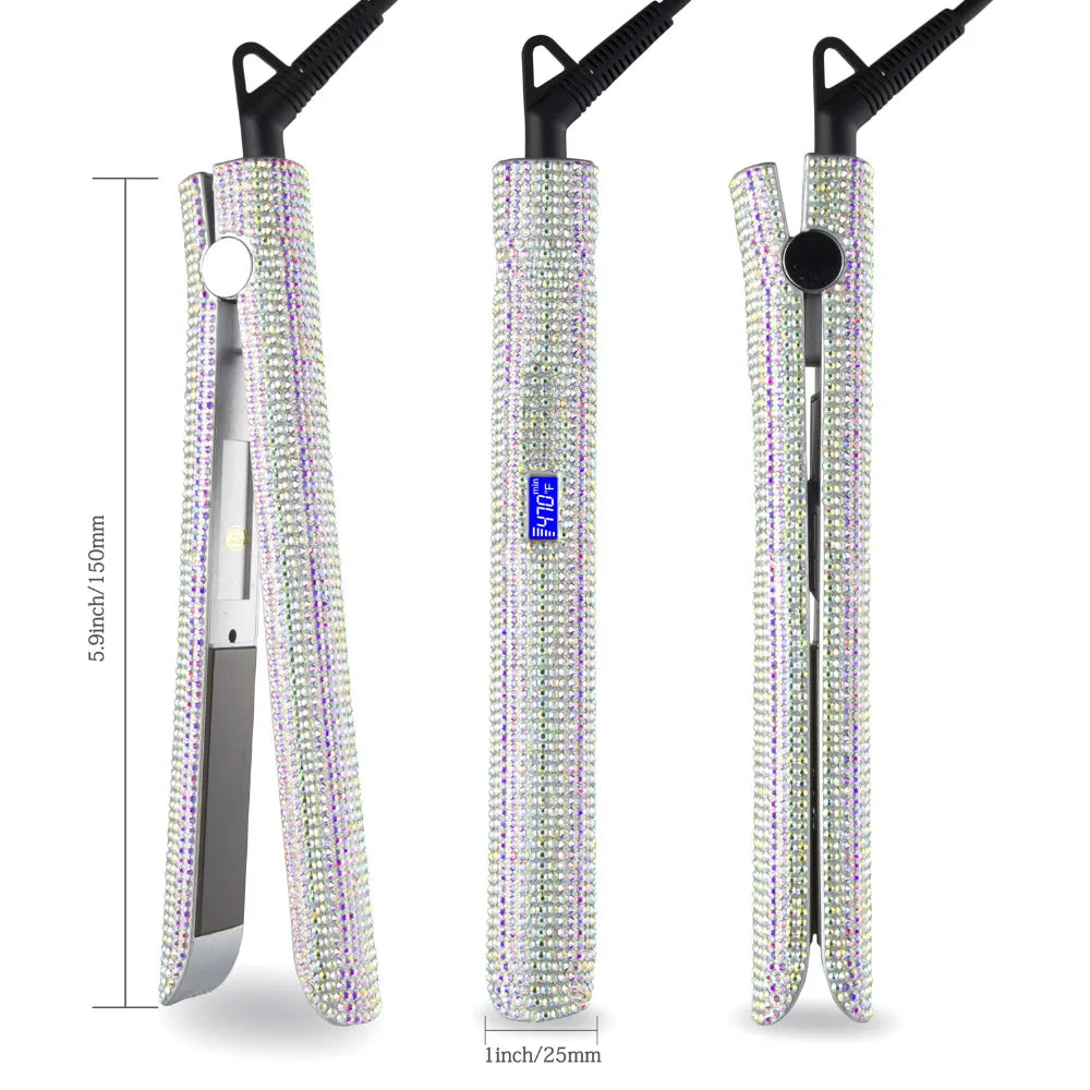 Rhinestone Flat Iron For a Perm Titanium Straightening Irons LCD Display Floating 2 Inches Wide Plate Hair Straightener Curler