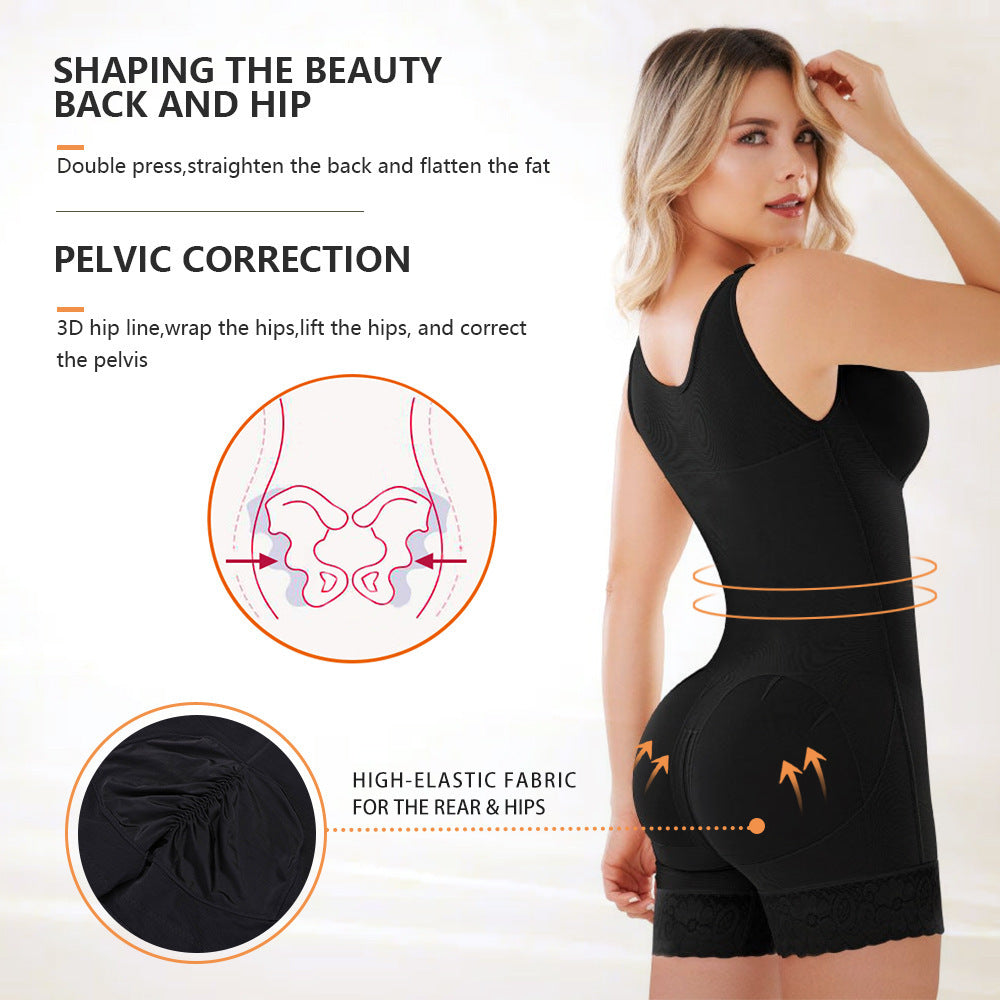 Cross-Border Vest Shapewear Three Breasted Women's Zipper Open-Crotch Pants Belly Contracting and Hip Lifting Pants Peach Hip Jumpsuit Corset