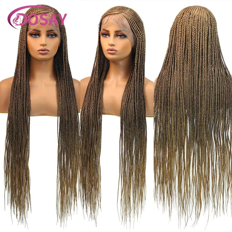 Synthetic Full Lace Front Wig Cornrow Double Braided Wigs For Black Women Box Side Part Braided Lace Wig Faux Locs Braids Wigs