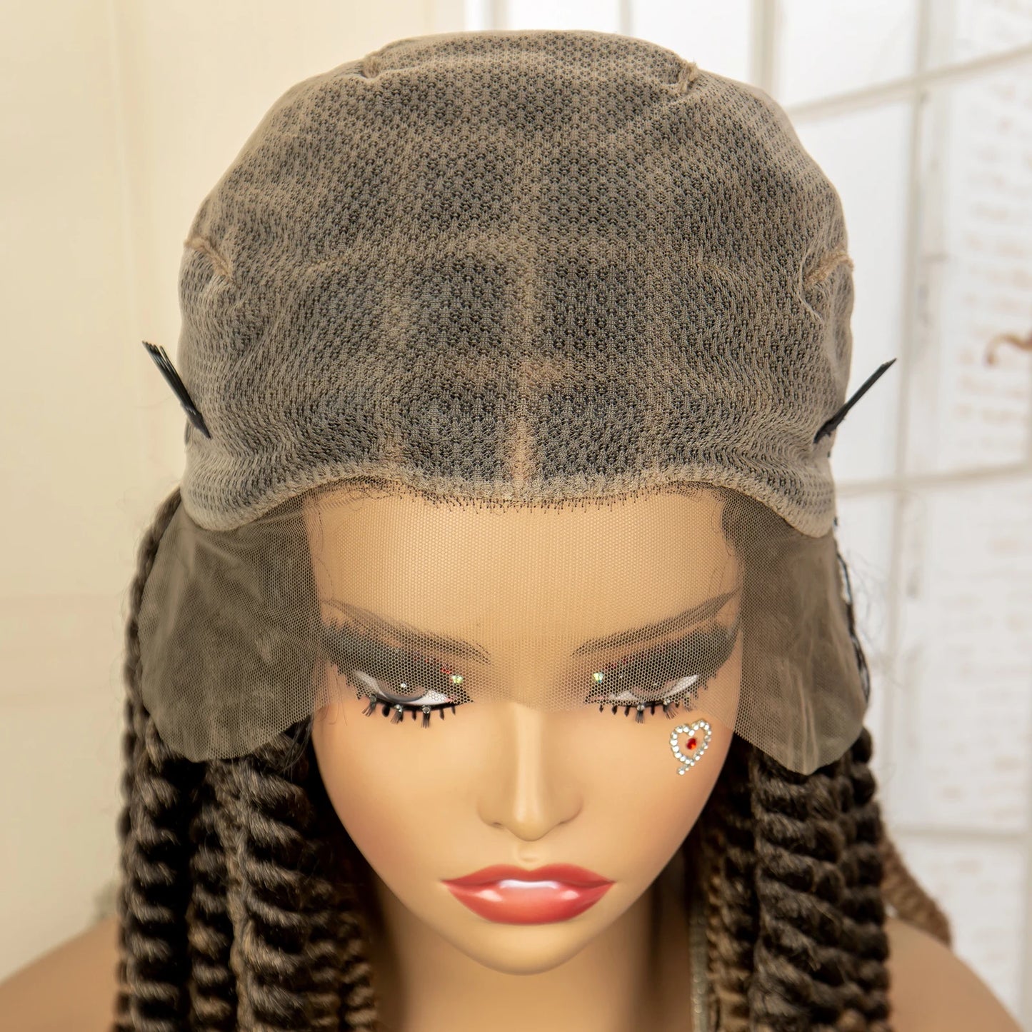 Synthetic Twisted Braided Wigs for Black Women Full Lace Synthetic Braided Wigs Brown Bob Wig Knotless 16 Inch