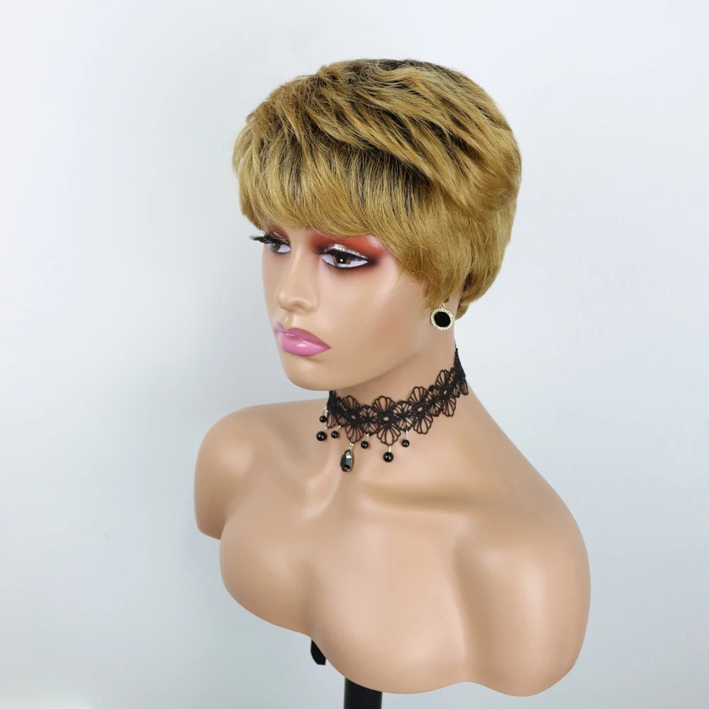 Short Human Hair Wigs Pixie Cut Straight Remy Brazilian Hair for Black Women Machine Made Wigs