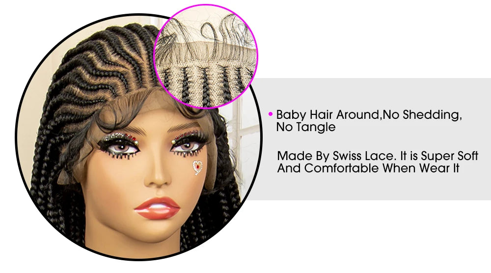 34 Inches Handmade Synthetic Braiding Wig HD Full Lace Cornrow Braided Wigs Back Knotless Box Braids Wig for Black Women