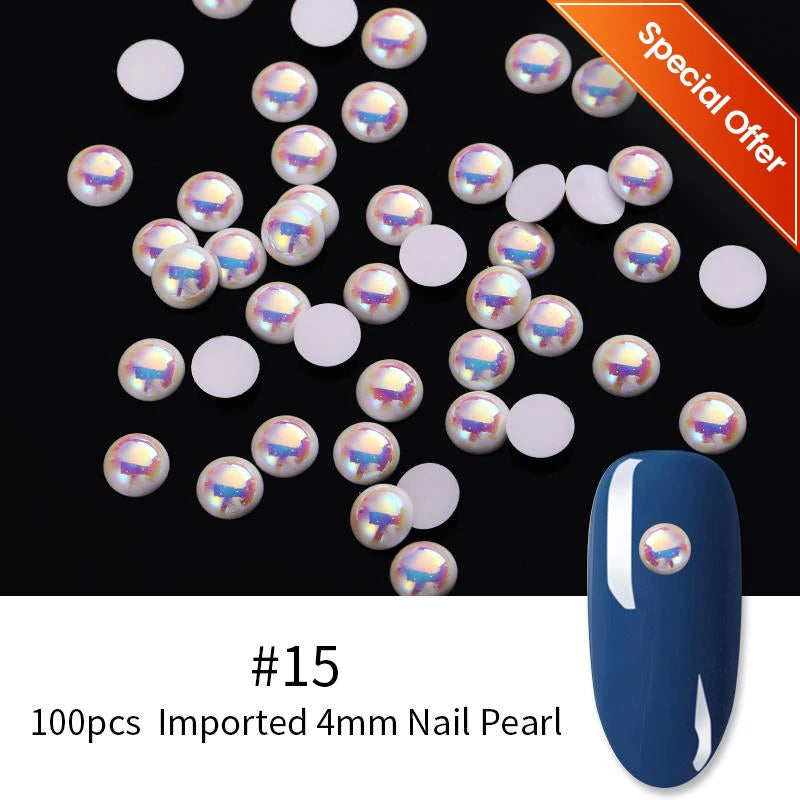 100/200pcs 3D Mixed Nail Decorations Kawaii Heart Flower Bear Pearl Design Rhinestone Nail Art Charms Jewelry Manicure Accessory