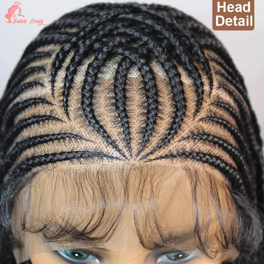 36Inch Knotless Box Braided Wigs Synthetic Full Lace Cornrows Braids Wig With Baby Hair Goddess Fulani Braiding Wigs Black Women