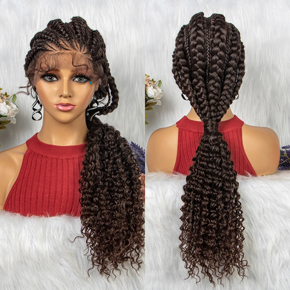 Lace Frontal Synthetic Braided Wigs Lace Front Braided Ponytail Wig Natural Knotless with Baby Hair for Black Women Daily Use