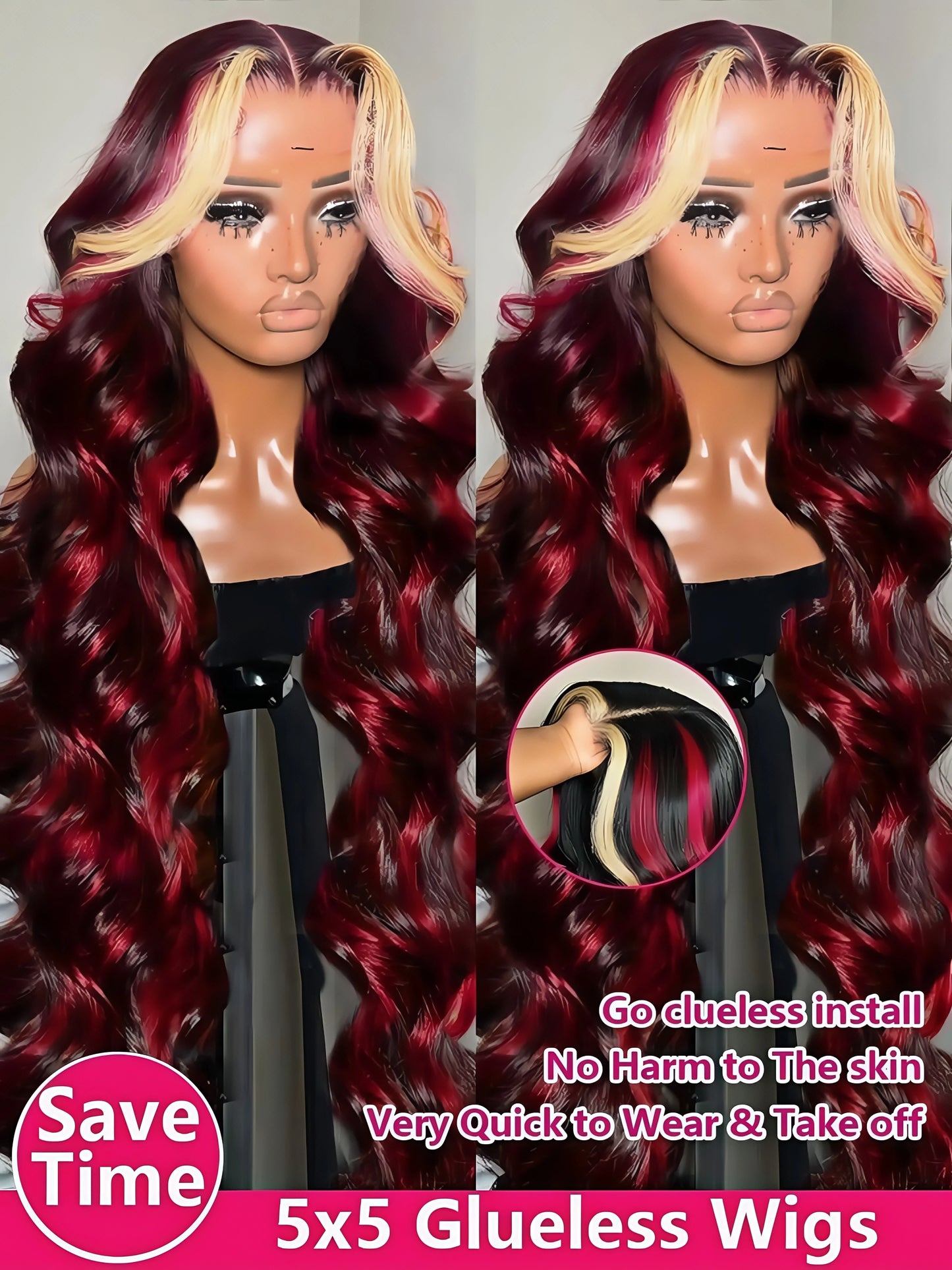 1B/99J/27 Omber black hair with red blonde Highlight 5x5 Hd Lace Closure Body Wave Wig Human Hair 99J Glueless Wig Ready To Wear