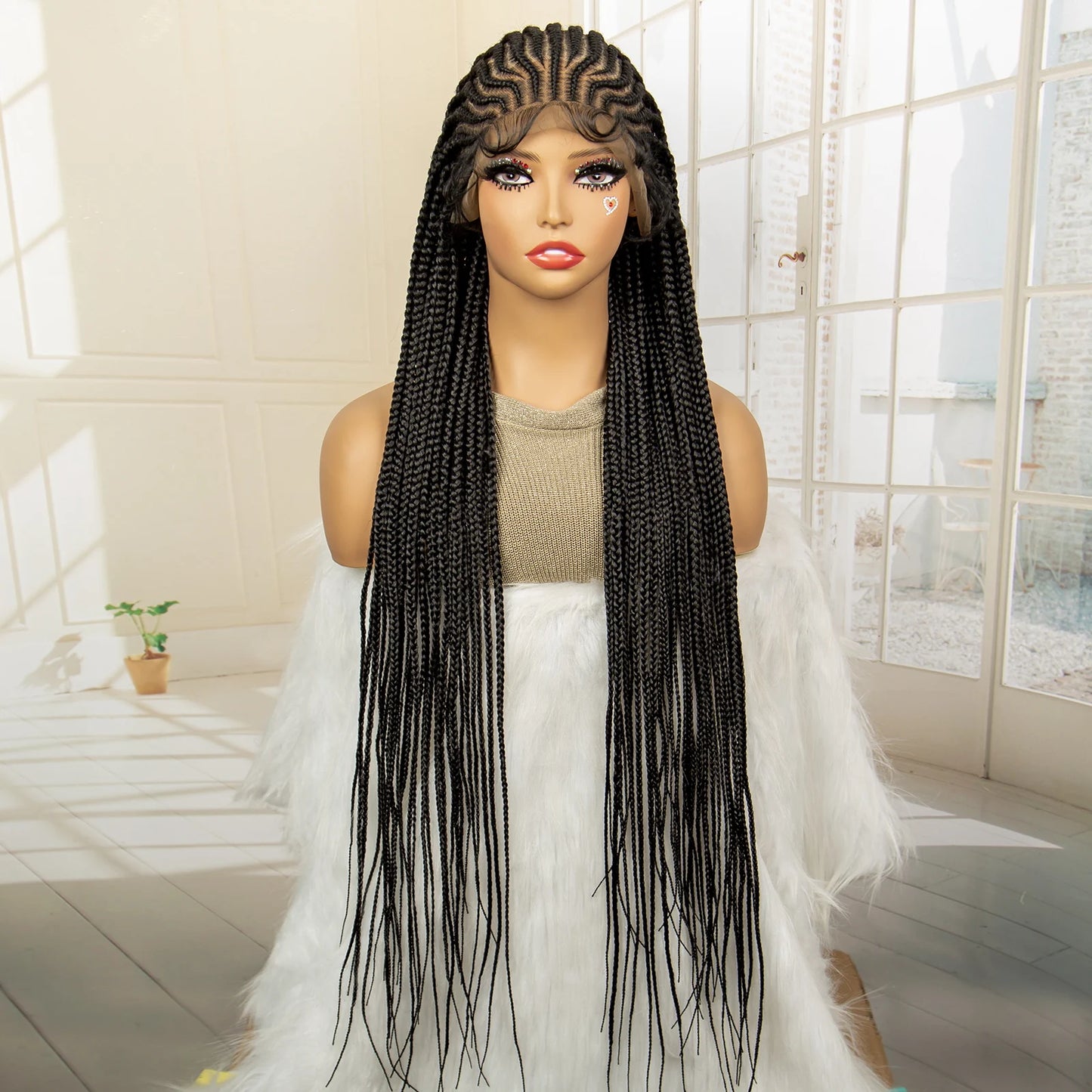 34 Inches Handmade Synthetic Braiding Wig HD Full Lace Cornrow Braided Wigs Back Knotless Box Braids Wig for Black Women
