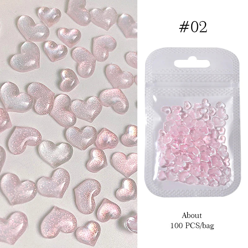 100/200pcs 3D Mixed Nail Decorations Kawaii Heart Flower Bear Pearl Design Rhinestone Nail Art Charms Jewelry Manicure Accessory