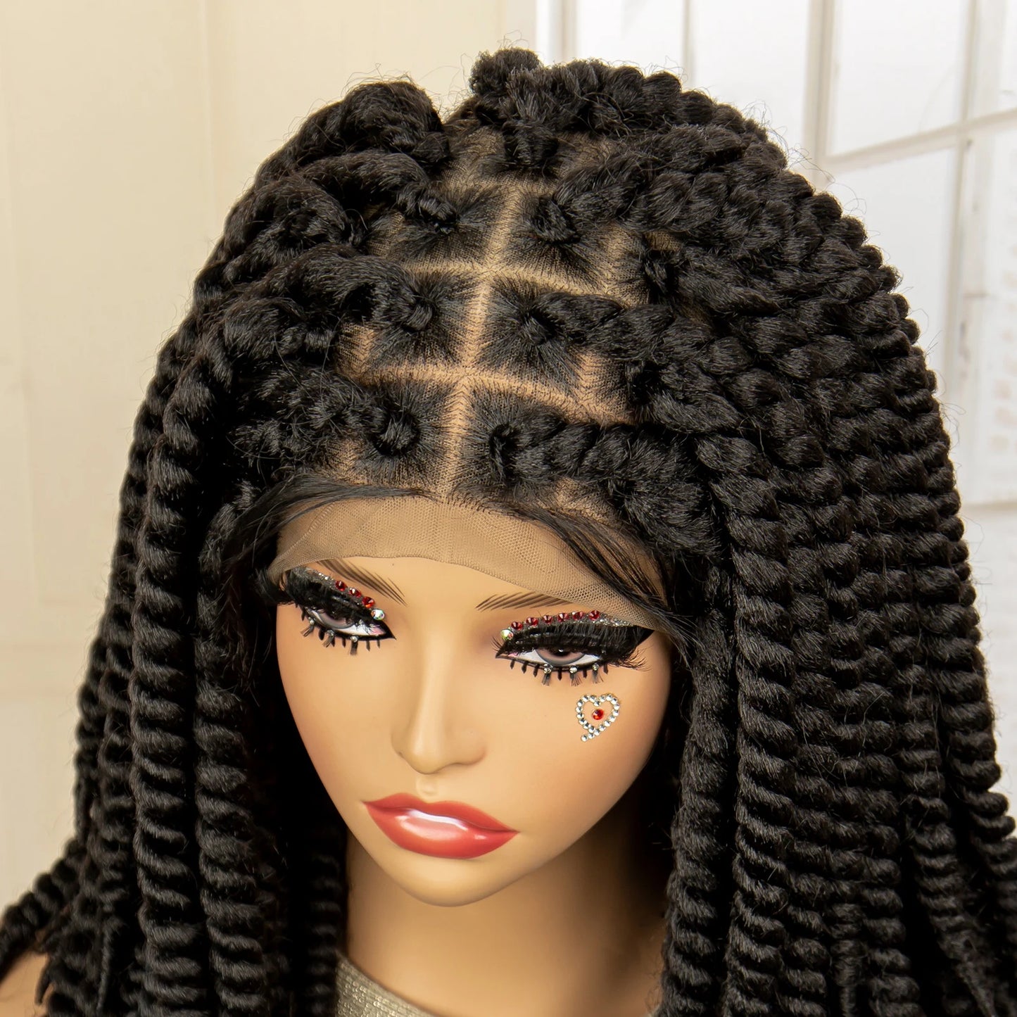 Synthetic Twisted Braided Wigs for Black Women Full Lace Synthetic Braided Wigs Brown Bob Wig Knotless 16 Inch