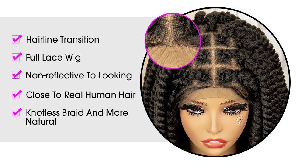 Synthetic Twisted Braided Wigs for Black Women Full Lace Synthetic Braided Wigs Brown Bob Wig Knotless 16 Inch