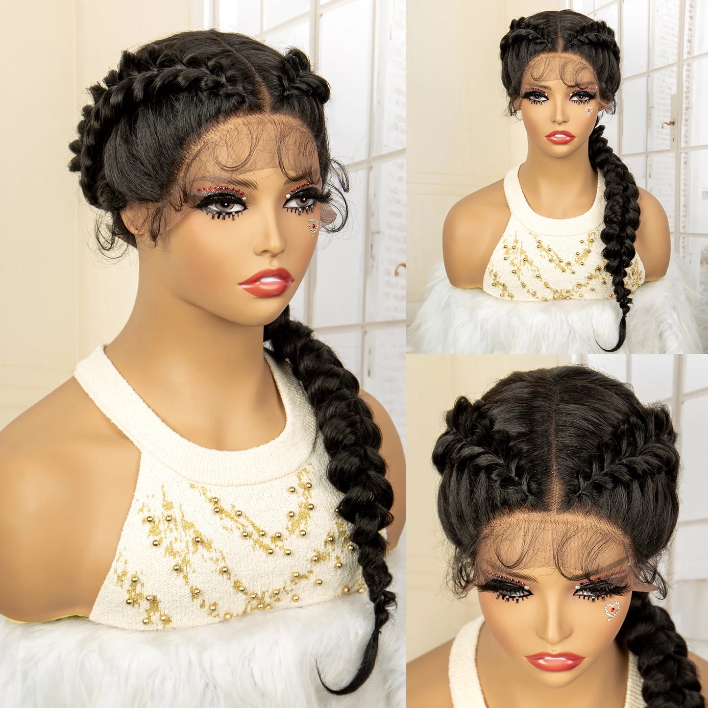 Synthetic Fishtail Braided Wigs Lace Front Wig 24 Inches Cornrow Braiding Wigs with Baby Hair for Black Women Braids Wig