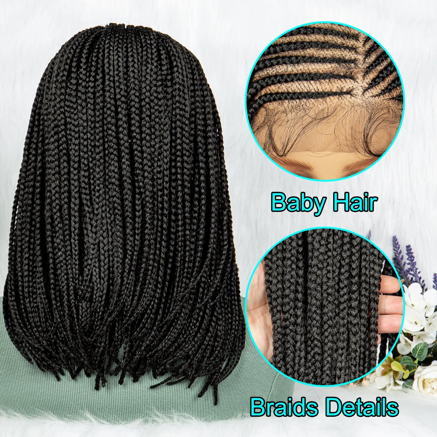 Short Box Braided Wig Synthetic Bob Wig Knotless Braiding Wig Lace Front 16 Inches Afro Braided Hair For Black Women