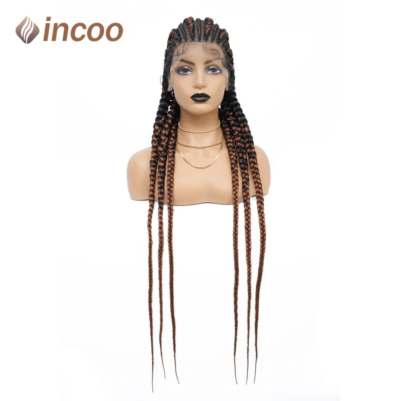 Incoo 36" Synthetic Full Lace Braided Wigs For Black Women Jumbo Knotless Box Braid Lace Wigs Cornrow Wig Braide African Hair