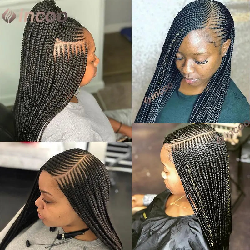 36inch Synthetic Twist Braided Wigs for Black Women Box Braided Full Lace Front Wig Adjustable Side Part Knotless Braids Wig