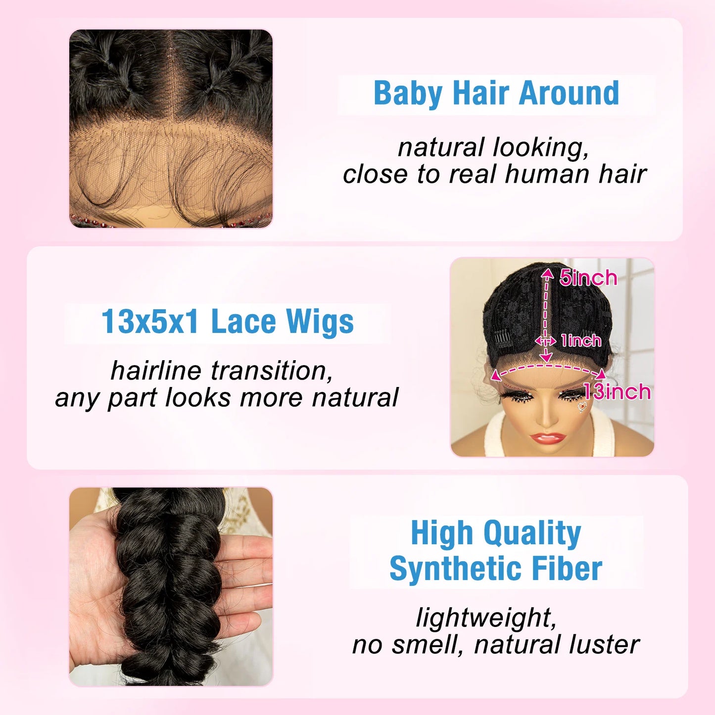 Synthetic Fishtail Braided Wigs Lace Front Wig 24 Inches Cornrow Braiding Wigs with Baby Hair for Black Women Braids Wig