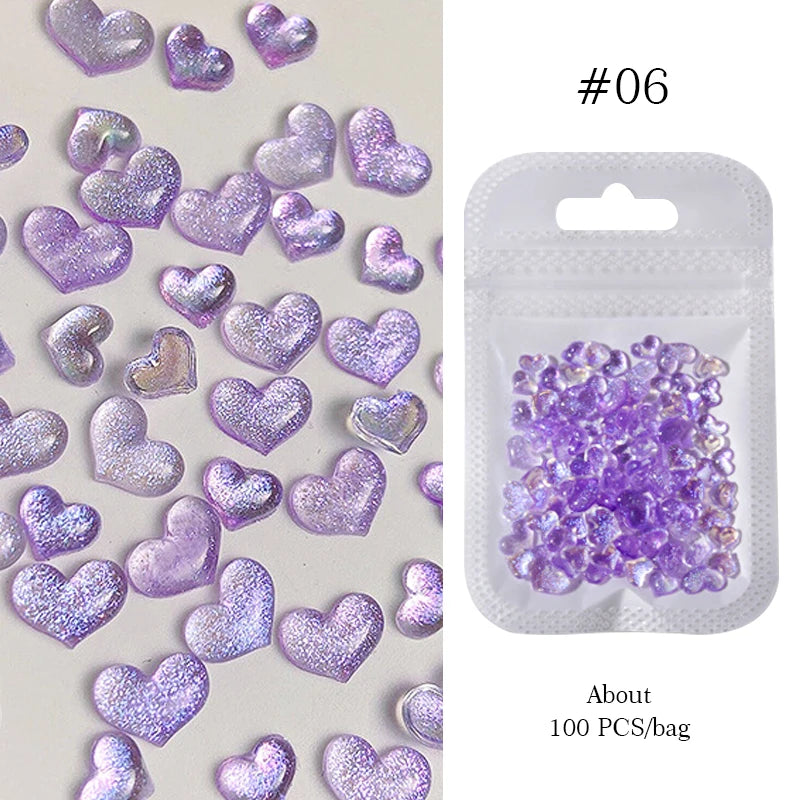 100/200pcs 3D Mixed Nail Decorations Kawaii Heart Flower Bear Pearl Design Rhinestone Nail Art Charms Jewelry Manicure Accessory