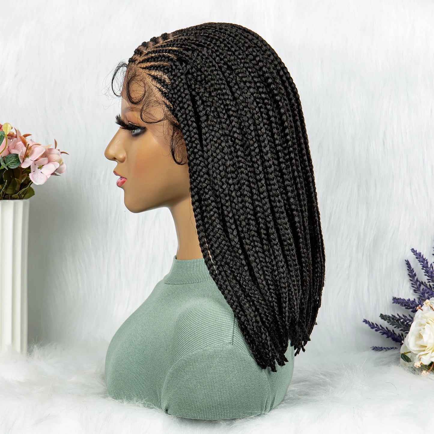 Short Box Braided Wig Synthetic Bob Wig Knotless Braiding Wig Lace Front 16 Inches Afro Braided Hair For Black Women