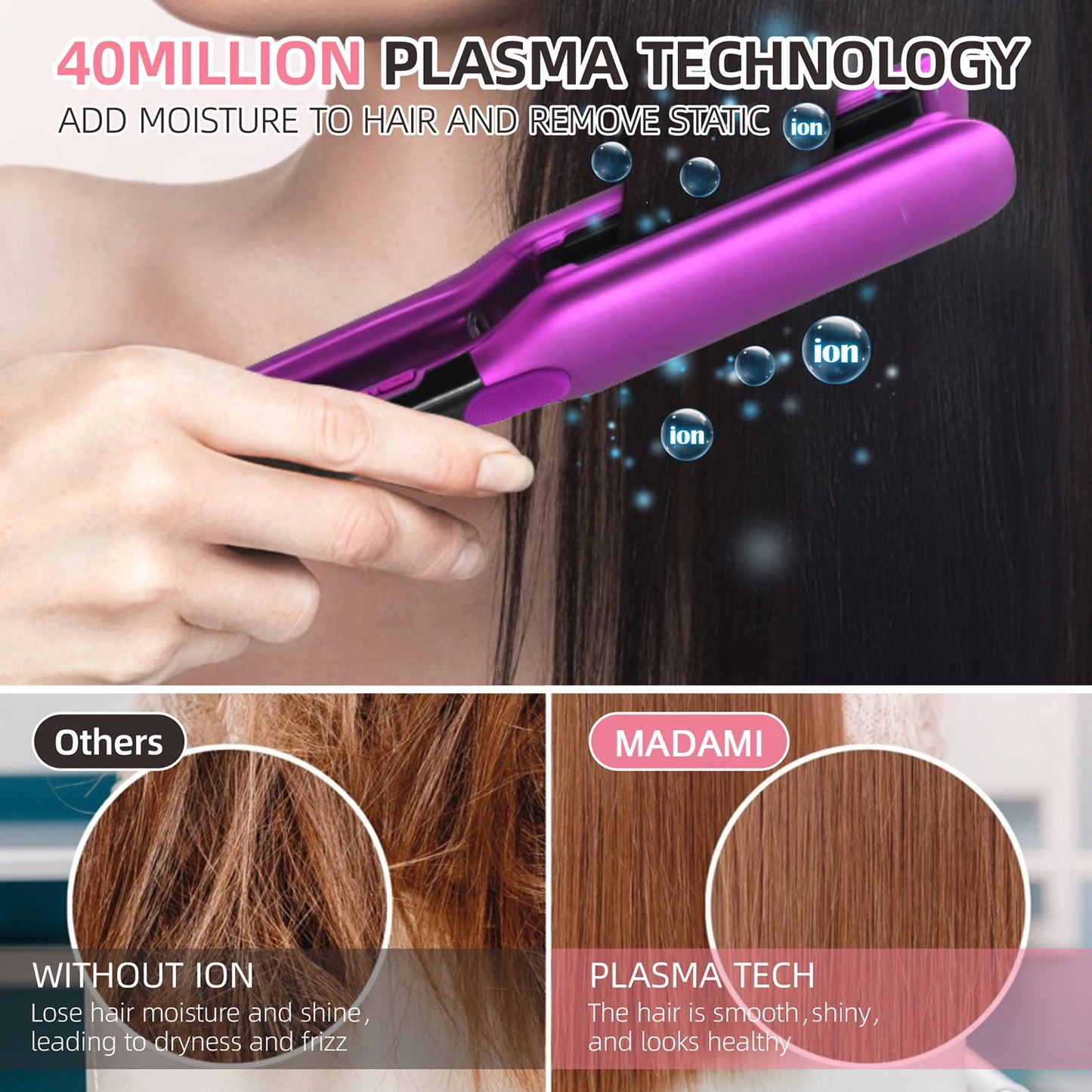 Hair Straightener 500°F Plasma Hair Flat Irons Ceramic Coating Plate Professional Salon Tool Smooth Frizz Dual Voltage